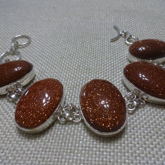 Sparkling GOLD SUNSTONE Handmade Sterling 925 Bracelet Size 7 1/4" #437C - Picture 3 of 3